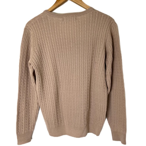 Castle of Ireland Irish Merino Wool Cable Knit V Neck Sweater M Tan Quiet Luxury - Picture 3 of 11